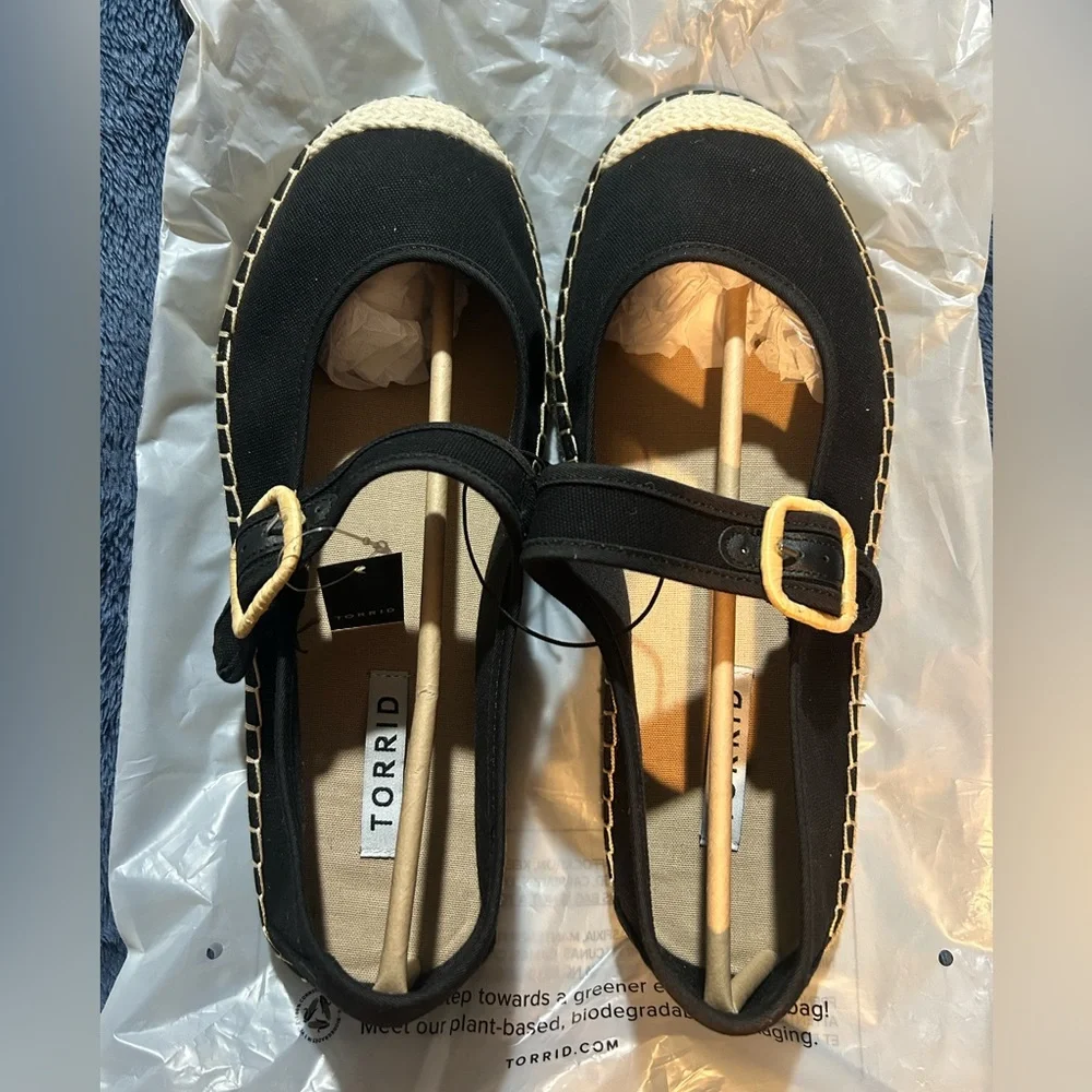 Black Mary Jane Espadrille Flats with Jute Toe